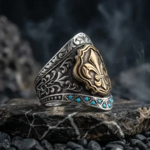sanat34yuzuk (1) Zambak Motifli Firuze Taşlı Gümüş Yüzük Modeli