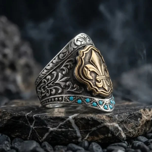 sanat34yuzuk (1) Zambak Motifli Firuze Taşlı Gümüş Yüzük Modeli