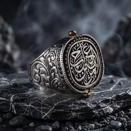 Hat Sanatlı Kalem İşi Çift Taraflı Gümüş Yüzük Modeli